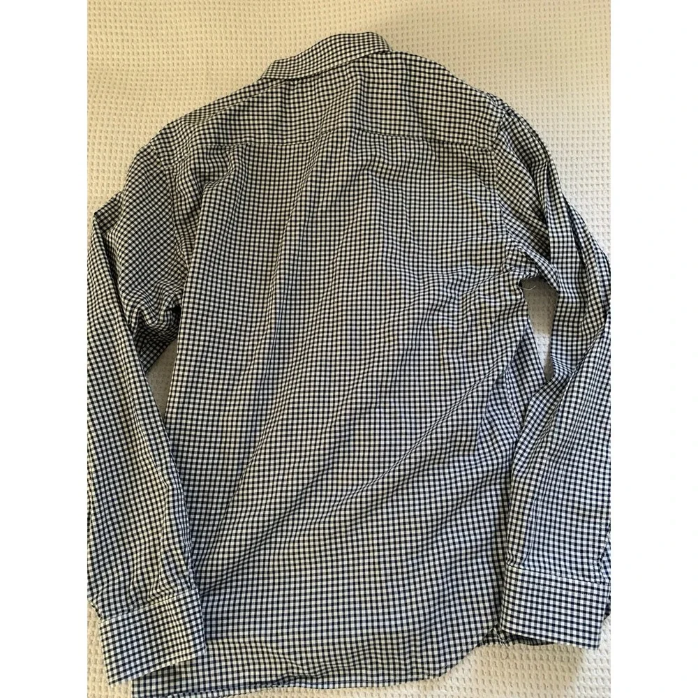 Banana Republic Shirt Men's Large L Untucked Fit White Blue Checked‎